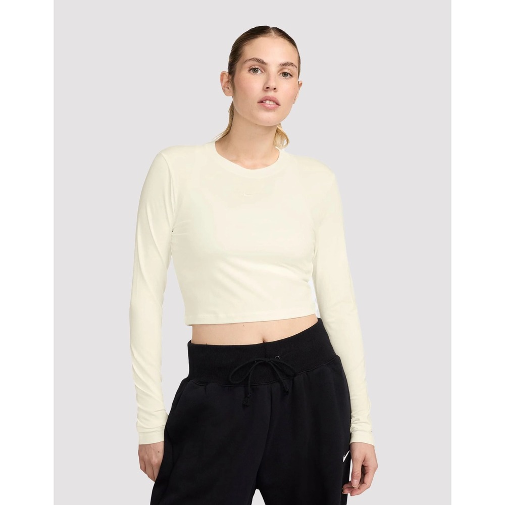Nike Slim Fit Ivory Long Sleeve Crop Tee XL